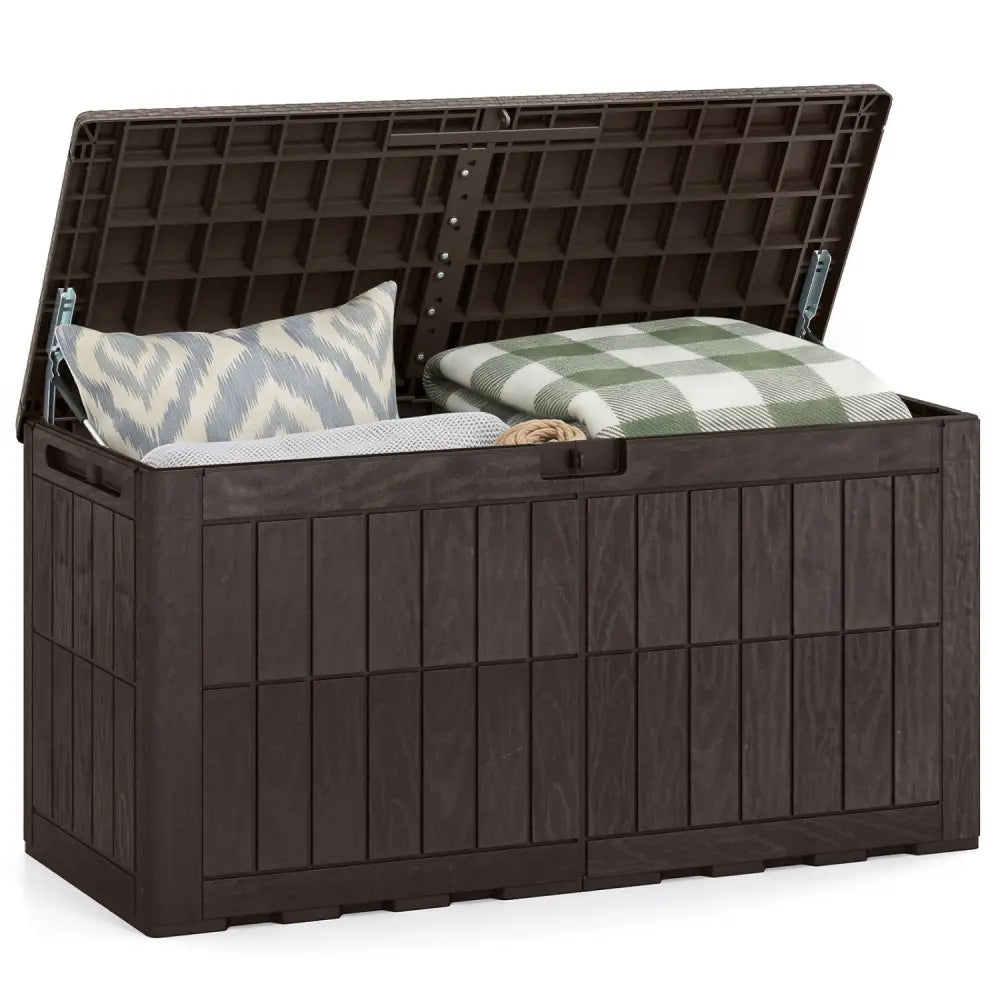 Waterproof Lockable Outdoor Deck Box for Tools Cushions Pool-Dark Brown - Dark Brown - Sheds & Outdoor Storage