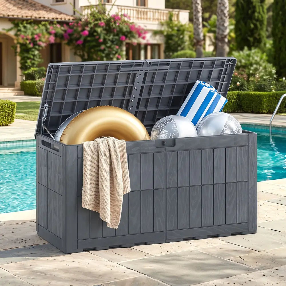 Waterproof Lockable Outdoor Deck Box for Tools Cushions Pool-Gray - Gray - Sheds & Outdoor Storage