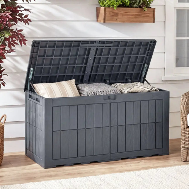 Waterproof Lockable Outdoor Deck Box for Tools Cushions Pool-Gray - Gray - Sheds & Outdoor Storage