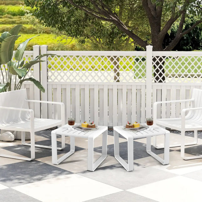 Weather Resistant Adirondack Outdoor Side Table Set of 2-White - White - Patio Coffee Tables