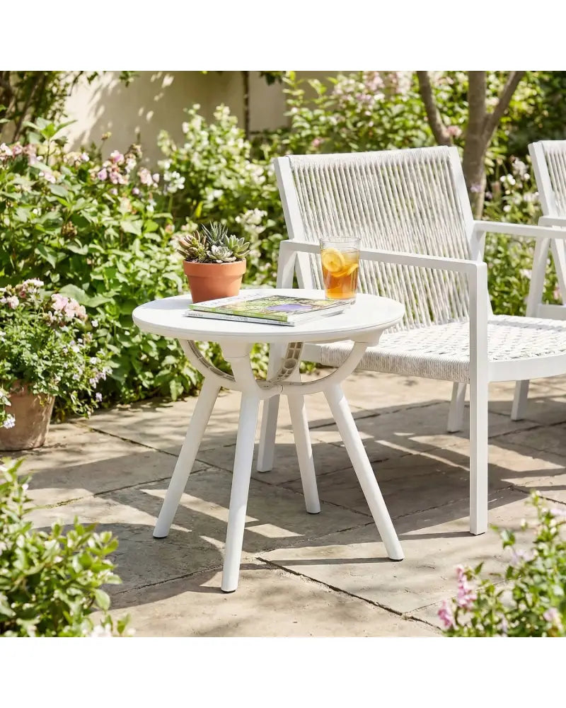 Weather-Resistant Circular Small End Table for Poolside and Balcony-1 Piece - White - Patio Coffee Tables