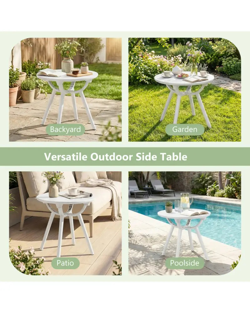 Weather-Resistant Circular Small End Table for Poolside and Balcony-1 Piece - White - Patio Coffee Tables