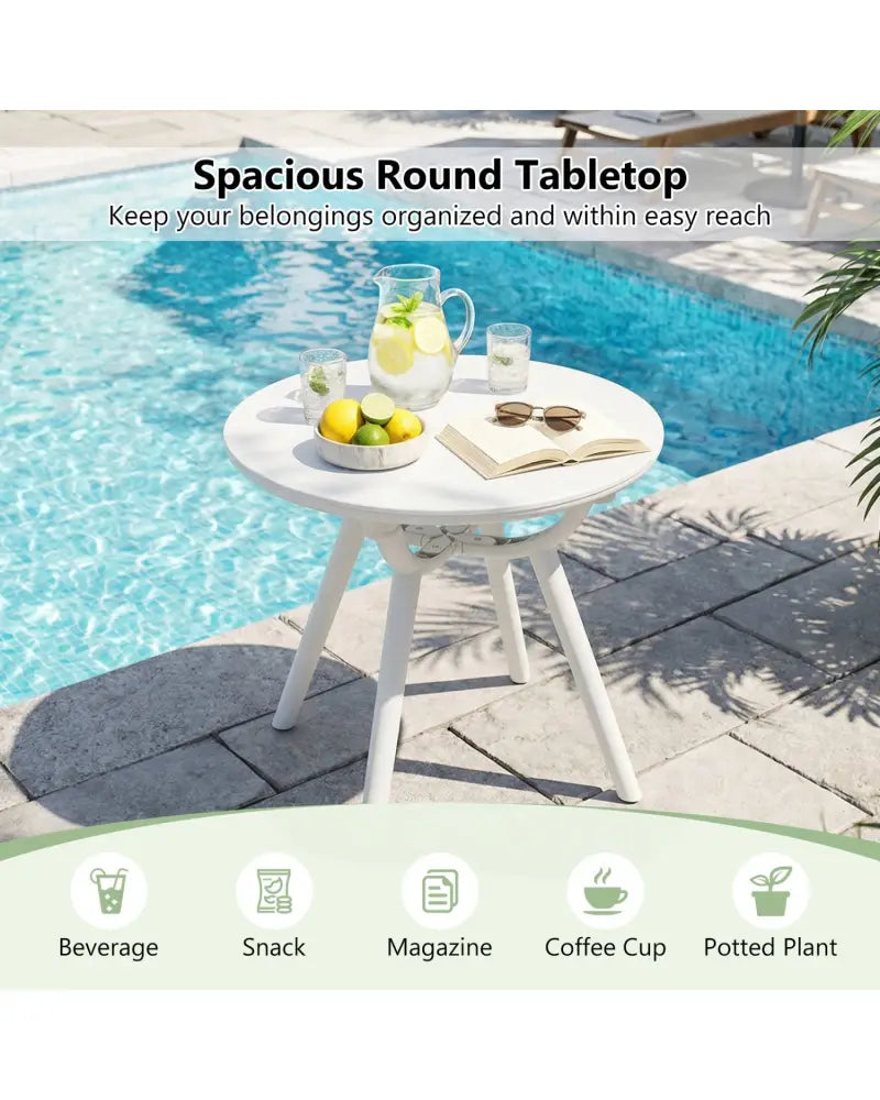 Weather-Resistant Circular Small End Table for Poolside and Balcony-1 Piece - White - Patio Coffee Tables