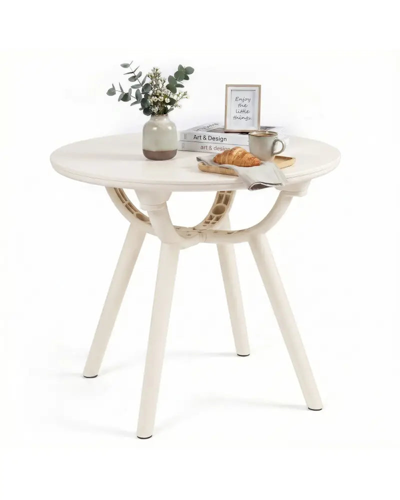 Weather-Resistant Circular Small End Table for Poolside and Balcony-1 Piece - White - Patio Coffee Tables