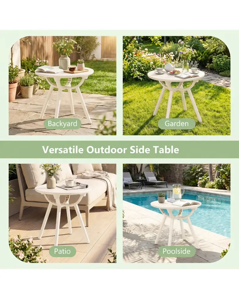 Weather-Resistant Circular Small End Table for Poolside and Balcony-1 Piece - White - Patio Coffee Tables
