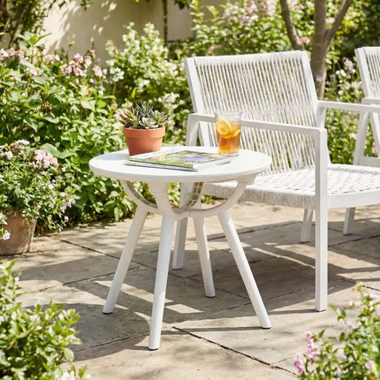 Weather-Resistant Circular Small End Table for Poolside and Balcony-1 Piece - White - Patio Coffee Tables