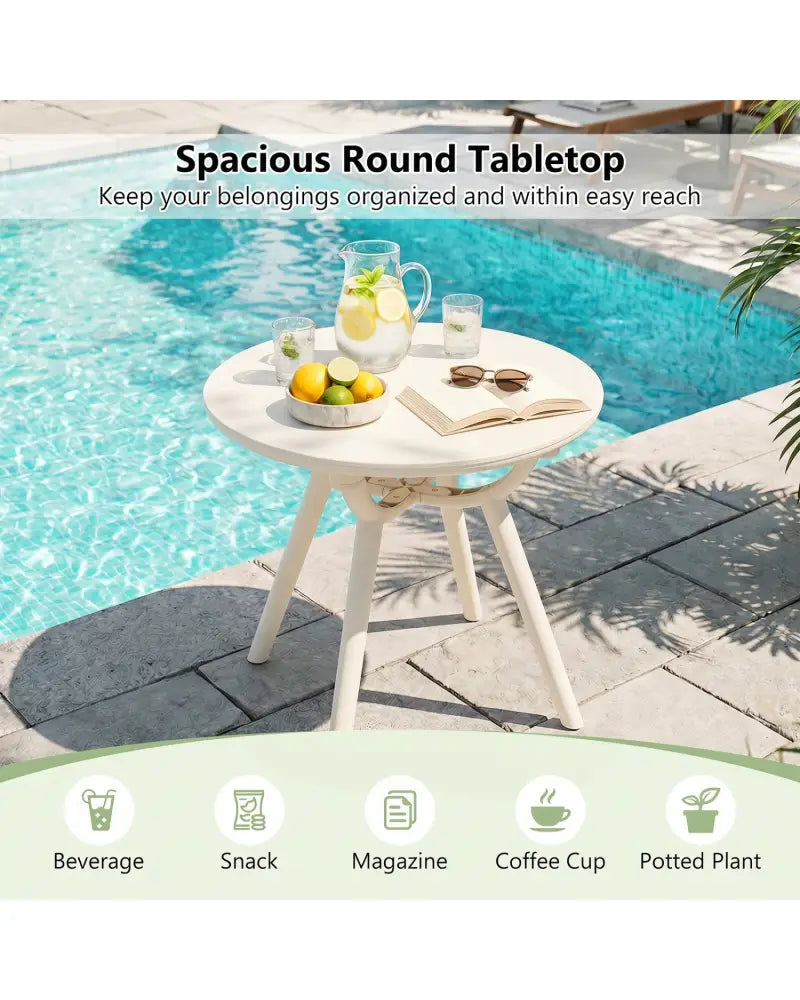 Weather-Resistant Circular Small End Table for Poolside and Balcony-1 Piece - White - Patio Coffee Tables