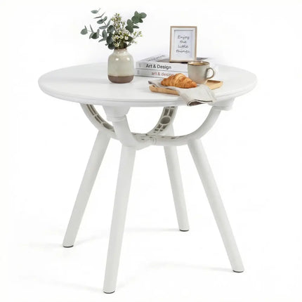 Weather-Resistant Circular Small End Table for Poolside and Balcony-1 Piece - White - Patio Coffee Tables