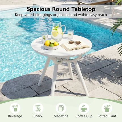 Weather-Resistant Circular Small End Table for Poolside and Balcony-1 Piece - White - Patio Coffee Tables