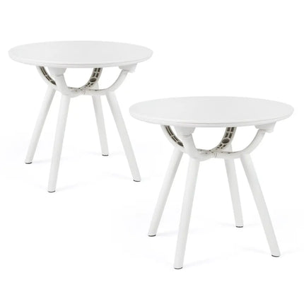 Weather-Resistant Circular Small End Table for Poolside and Balcony-set of 2 - White - Patio Coffee Tables