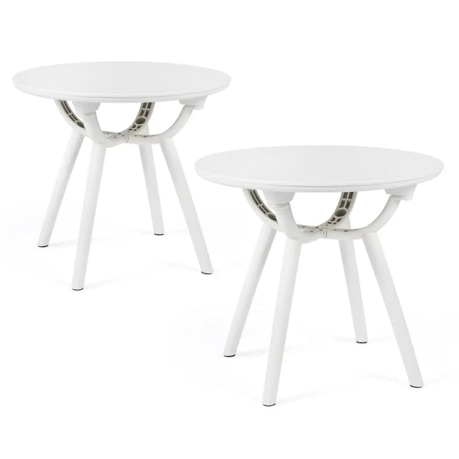 Weather-Resistant Circular Small End Table for Poolside and Balcony-set of 2 - White - Patio Coffee Tables