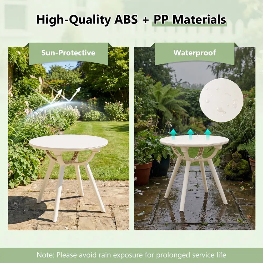 Weather-Resistant Circular Small End Table for Poolside and Balcony-set of 2 - White - Patio Coffee Tables