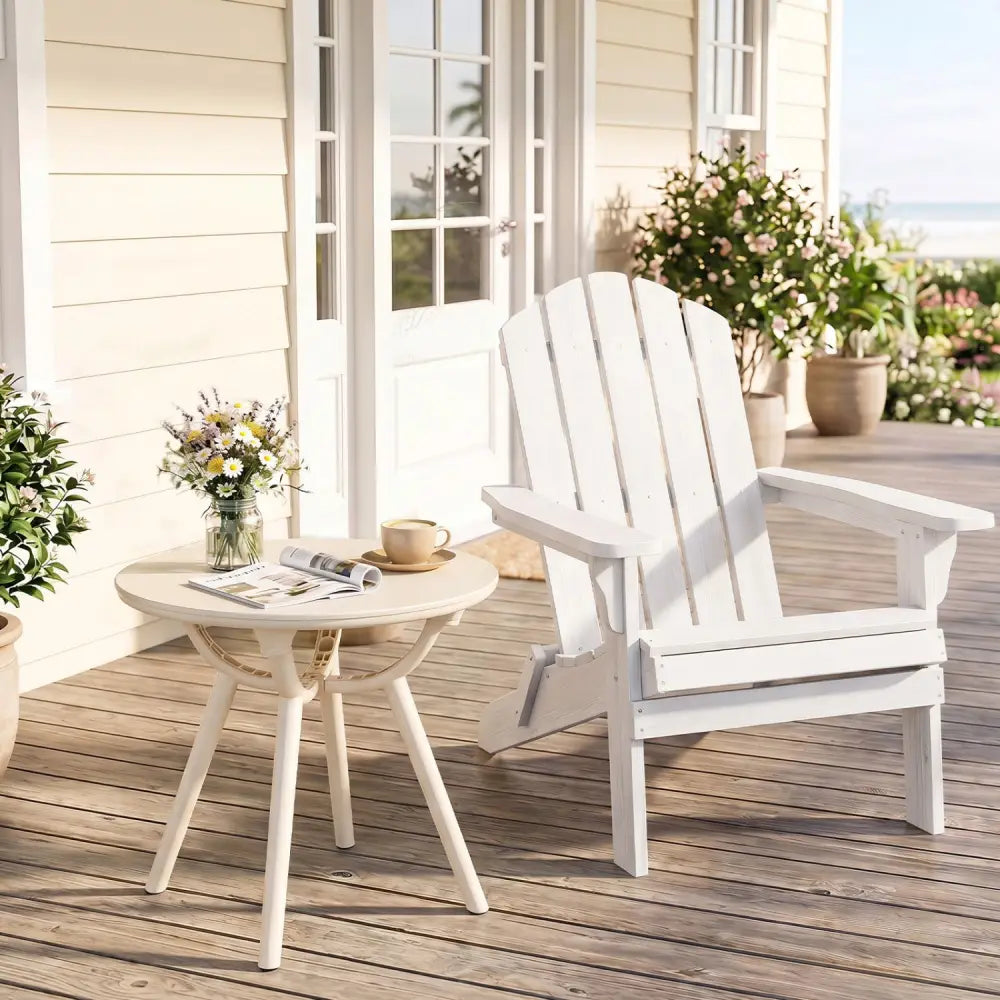 Weather-Resistant Circular Small End Table for Poolside and Balcony-set of 2 - White - Patio Coffee Tables