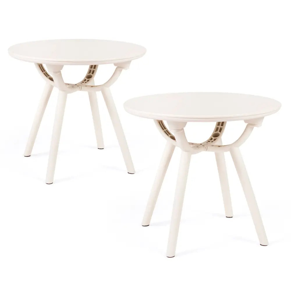 Weather-Resistant Circular Small End Table for Poolside and Balcony-set of 2 - White - Patio Coffee Tables