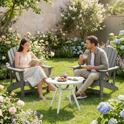 Weather-Resistant Circular Small End Table for Poolside and Balcony-set of 2 - White - Patio Coffee Tables