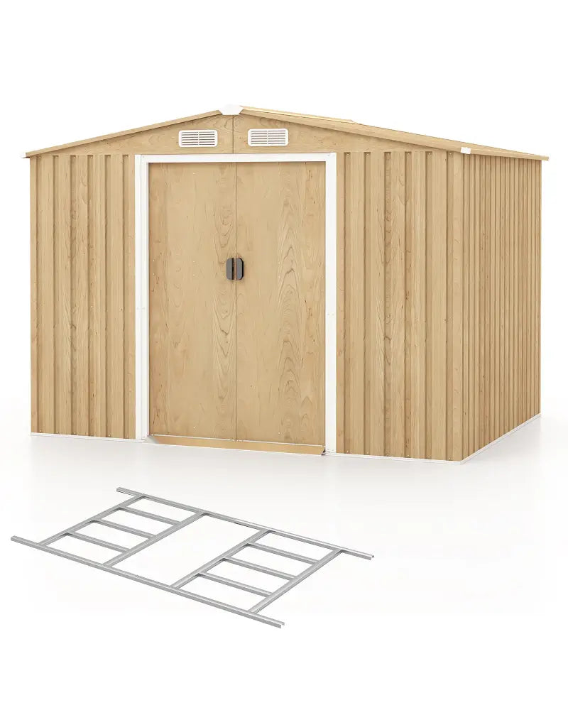 Weather Resistant Galvanized Steel Shed with Tilted Roof for Backyard Garden Patio Lawn-Natural - Natural - Sheds &