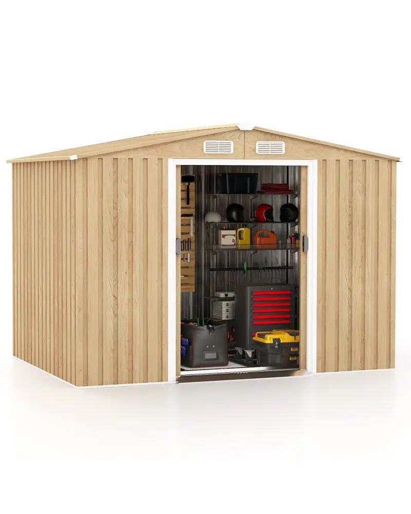 Weather Resistant Galvanized Steel Shed with Tilted Roof for Backyard Garden Patio Lawn-Natural - Natural - Sheds &