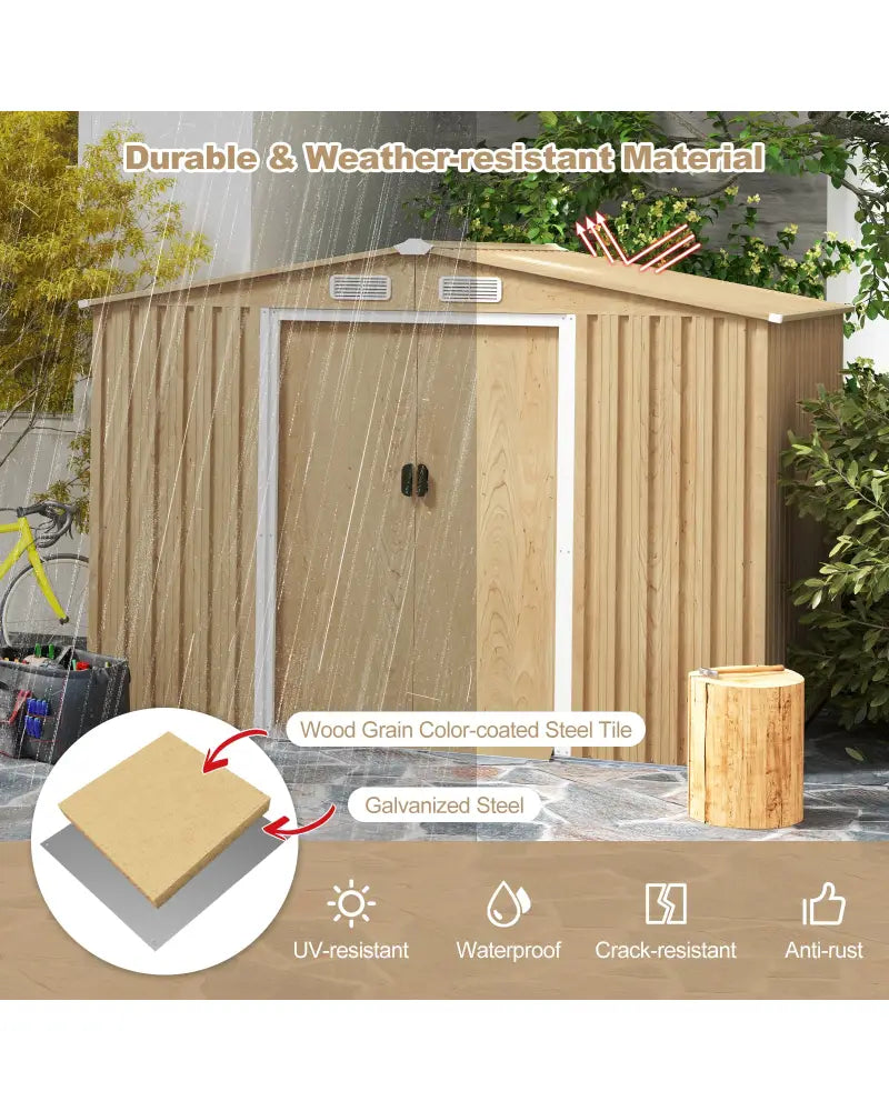 Weather Resistant Galvanized Steel Shed with Tilted Roof for Backyard Garden Patio Lawn-Natural - Natural - Sheds &