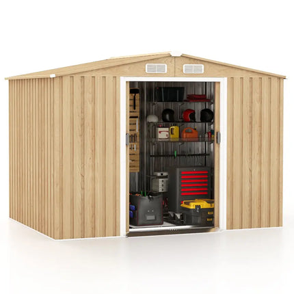 Weather Resistant Galvanized Steel Shed with Tilted Roof for Backyard Garden Patio Lawn-Natural - Natural - Sheds &