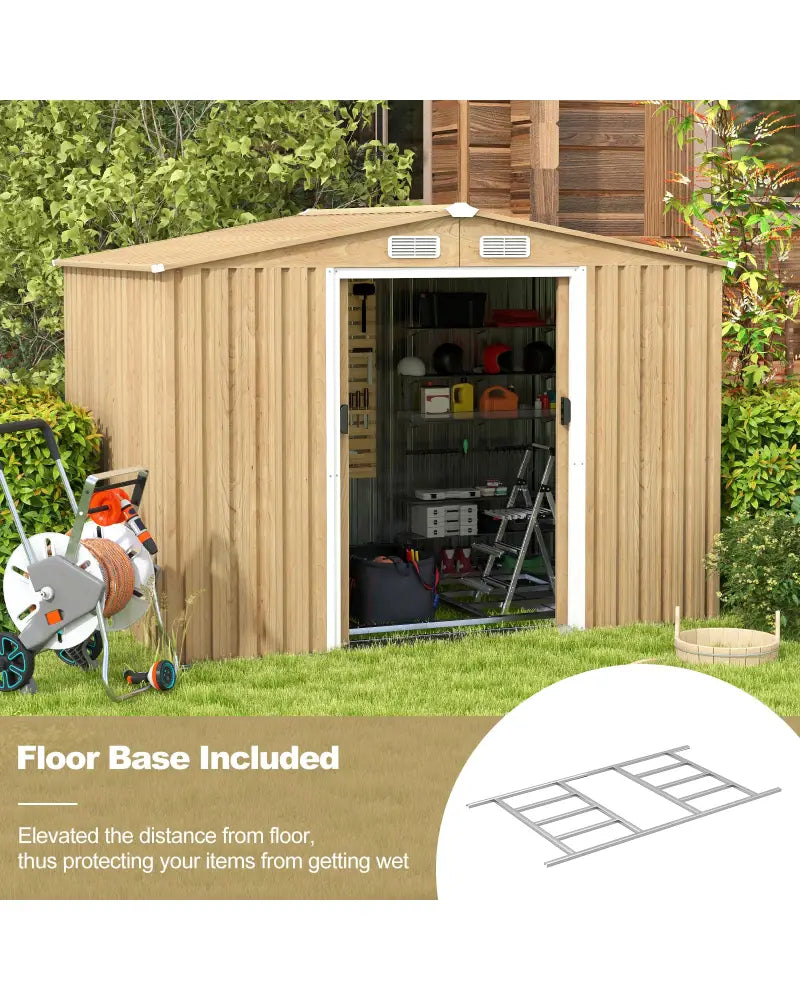 Weather Resistant Galvanized Steel Shed with Tilted Roof for Backyard Garden Patio Lawn-Natural - Natural - Sheds &