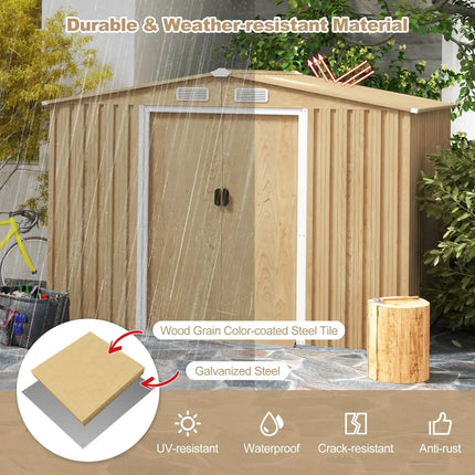 Weather Resistant Galvanized Steel Shed with Tilted Roof for Backyard Garden Patio Lawn-Natural - Natural - Sheds &
