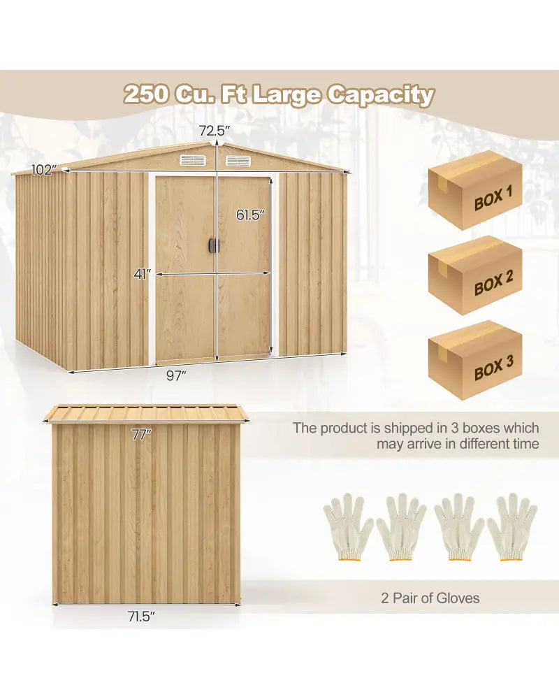 Weather Resistant Galvanized Steel Shed with Tilted Roof for Backyard Garden Patio Lawn-Natural - Natural - Sheds &