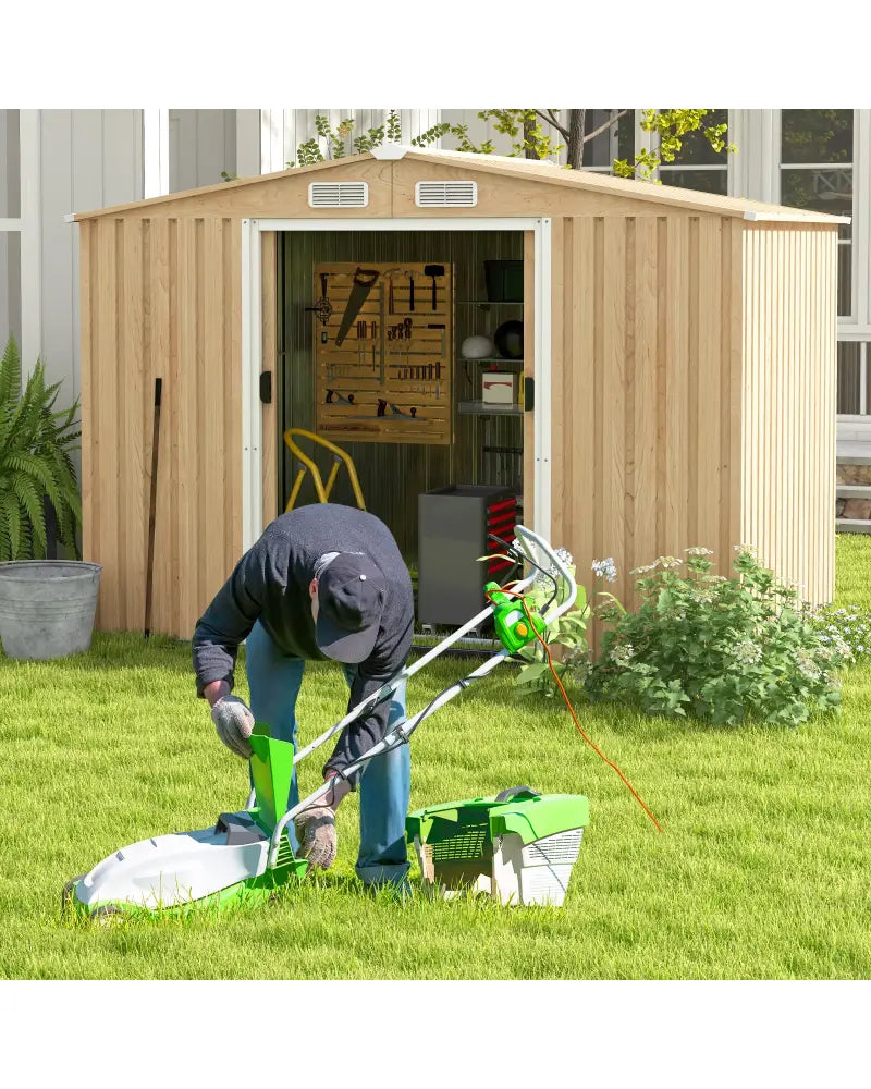 Weather Resistant Galvanized Steel Shed with Tilted Roof for Backyard Garden Patio Lawn-Natural - Natural - Sheds &