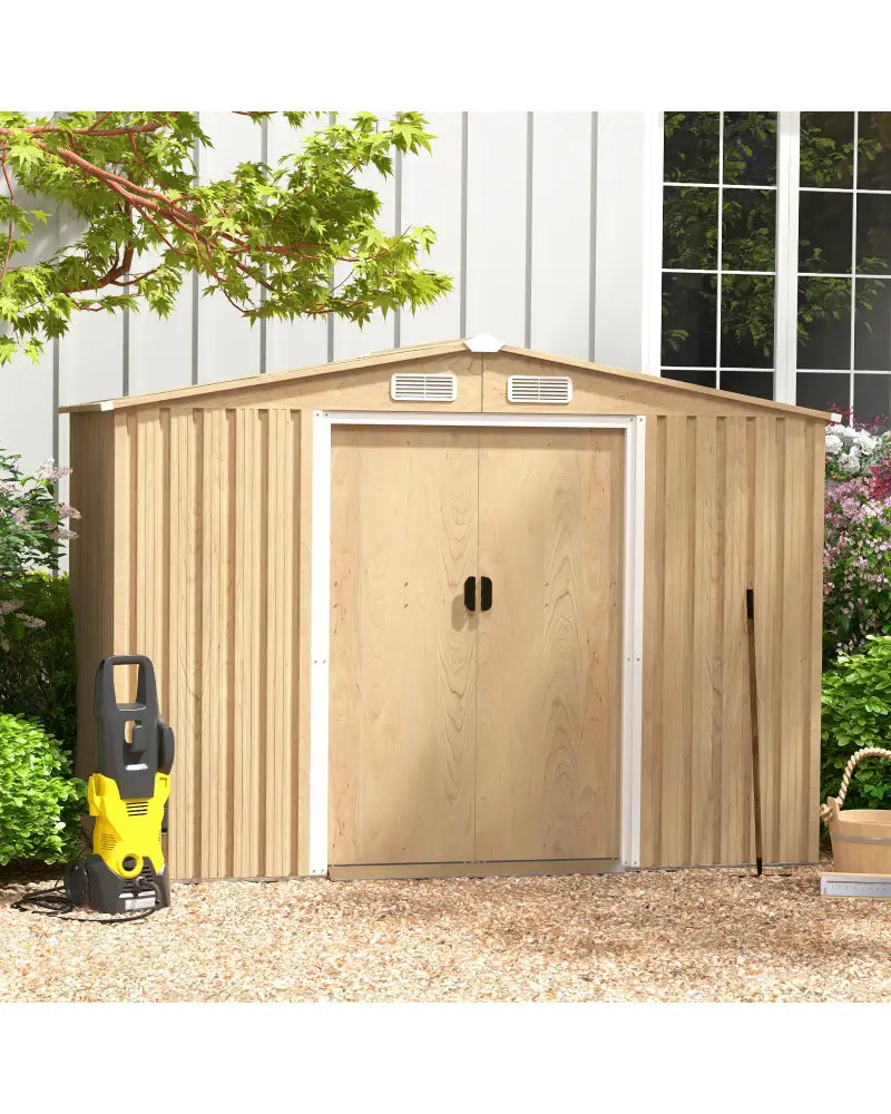 Weather Resistant Galvanized Steel Shed with Tilted Roof for Backyard Garden Patio Lawn-Natural - Natural - Sheds &