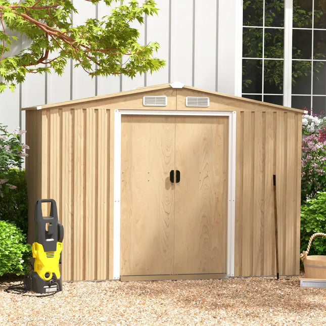 Weather Resistant Galvanized Steel Shed with Tilted Roof for Backyard Garden Patio Lawn-Natural - Natural - Sheds &