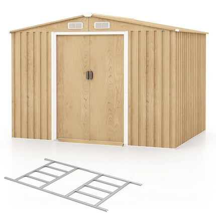 Weather Resistant Galvanized Steel Shed with Tilted Roof for Backyard Garden Patio Lawn-Natural - Natural - Sheds &