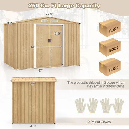Weather Resistant Galvanized Steel Shed with Tilted Roof for Backyard Garden Patio Lawn-Natural - Natural - Sheds &