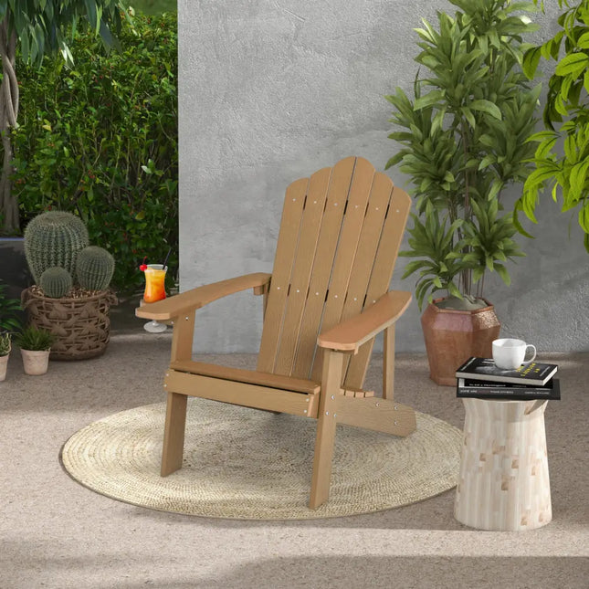 Weather Resistant HIPS Outdoor Adirondack Chair with Cup Holder-Coffee - Coffee - Adirondack Chairs