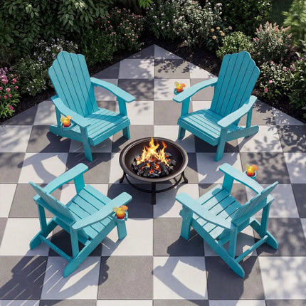 Weather Resistant HIPS Outdoor Adirondack Chair with Cup Holder-Turquoise - Turquoise - Adirondack Chairs