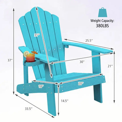 Weather Resistant HIPS Outdoor Adirondack Chair with Cup Holder-Turquoise - Turquoise - Adirondack Chairs