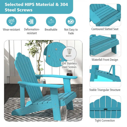 Weather Resistant HIPS Outdoor Adirondack Chair with Cup Holder-Turquoise - Turquoise - Adirondack Chairs