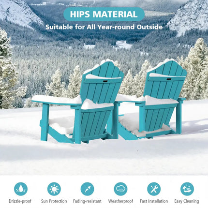 Weather Resistant HIPS Outdoor Adirondack Chair with Cup Holder-Turquoise - Turquoise - Adirondack Chairs