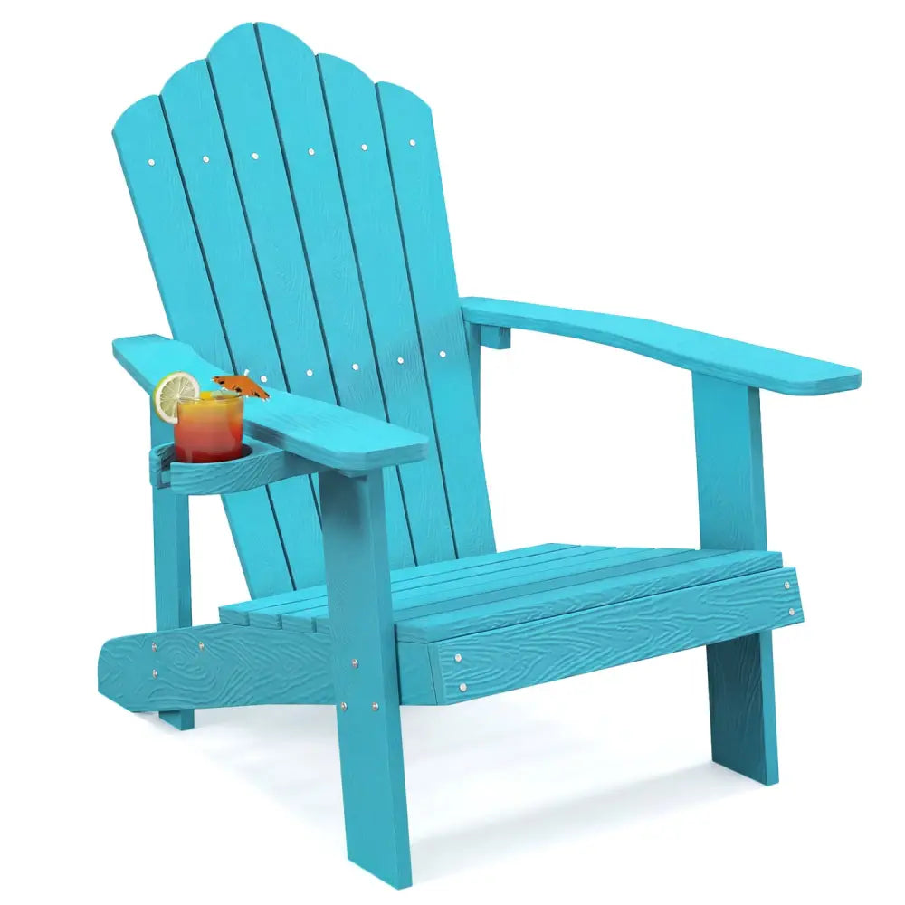Weather Resistant HIPS Outdoor Adirondack Chair with Cup Holder-Turquoise - Turquoise - Adirondack Chairs