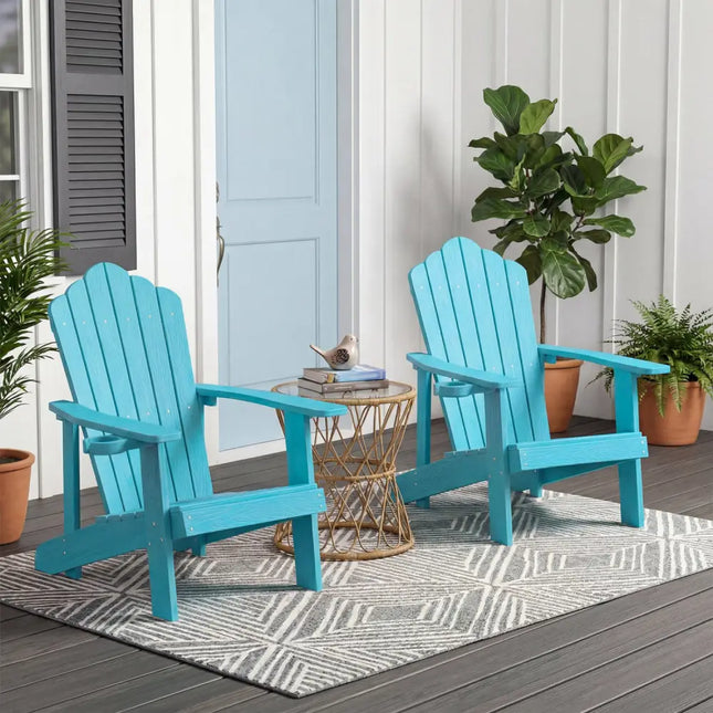 Weather Resistant HIPS Outdoor Adirondack Chair with Cup Holder-Turquoise - Turquoise - Adirondack Chairs