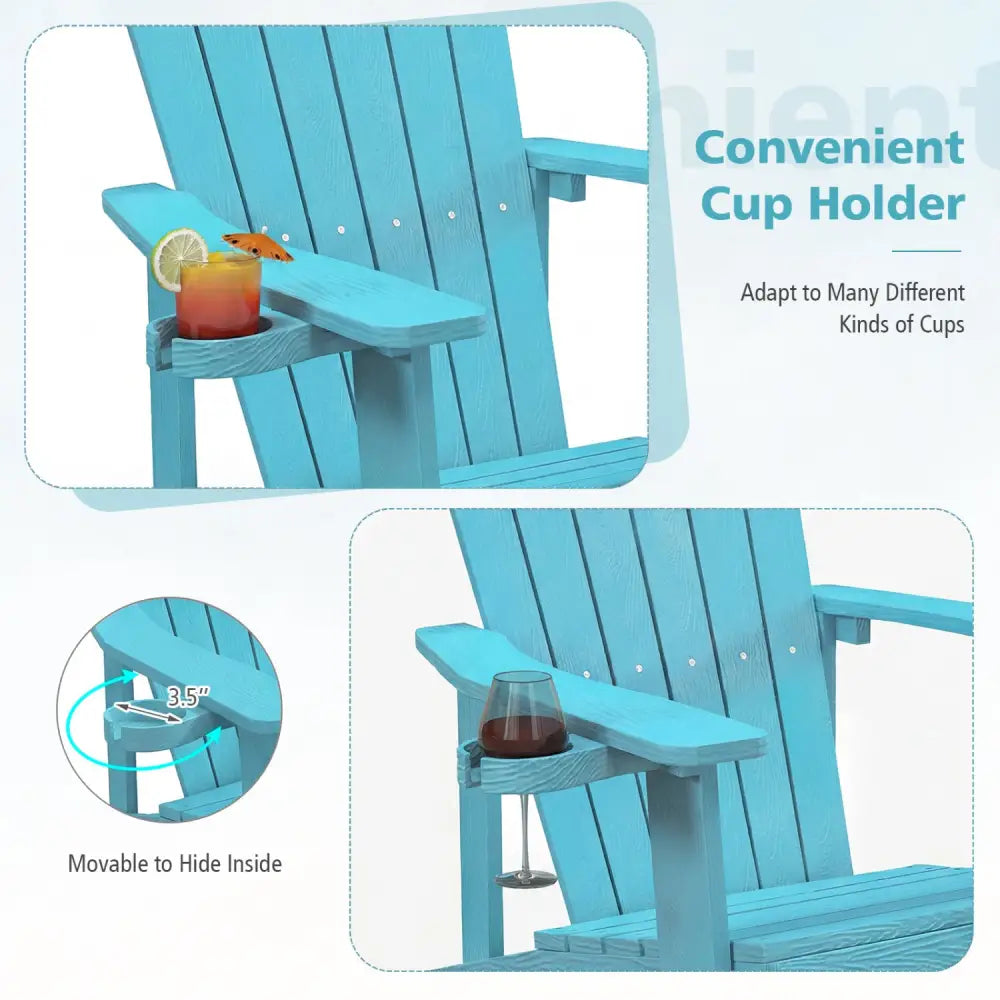 Weather Resistant HIPS Outdoor Adirondack Chair with Cup Holder-Turquoise - Turquoise - Adirondack Chairs