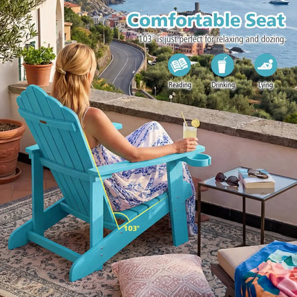 Weather Resistant HIPS Outdoor Adirondack Chair with Cup Holder-Turquoise - Turquoise - Adirondack Chairs