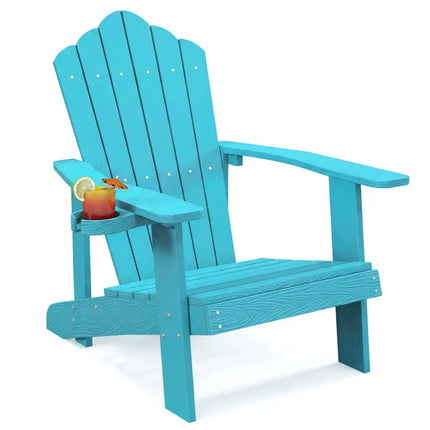 Weather Resistant HIPS Outdoor Adirondack Chair with Cup Holder-Turquoise - Turquoise - Adirondack Chairs
