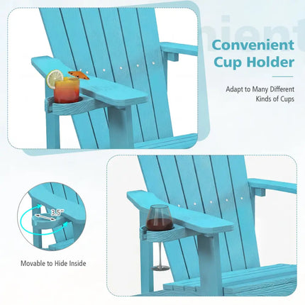 Weather Resistant HIPS Outdoor Adirondack Chair with Cup Holder-Turquoise - Turquoise - Adirondack Chairs