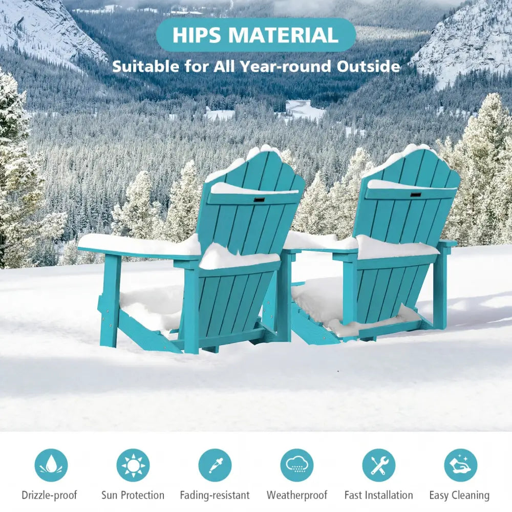 Weather Resistant HIPS Outdoor Adirondack Chair with Cup Holder-Turquoise - Turquoise - Adirondack Chairs