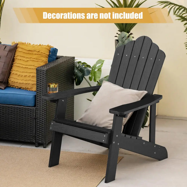 Weather Resistant HIPS Outdoor Adirondack Chair with Cup Holder-Black - Black - Adirondack Chairs