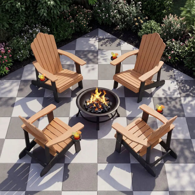 Weather Resistant HIPS Outdoor Adirondack Chair with Cup Holder-Brown - Brown - Adirondack Chairs