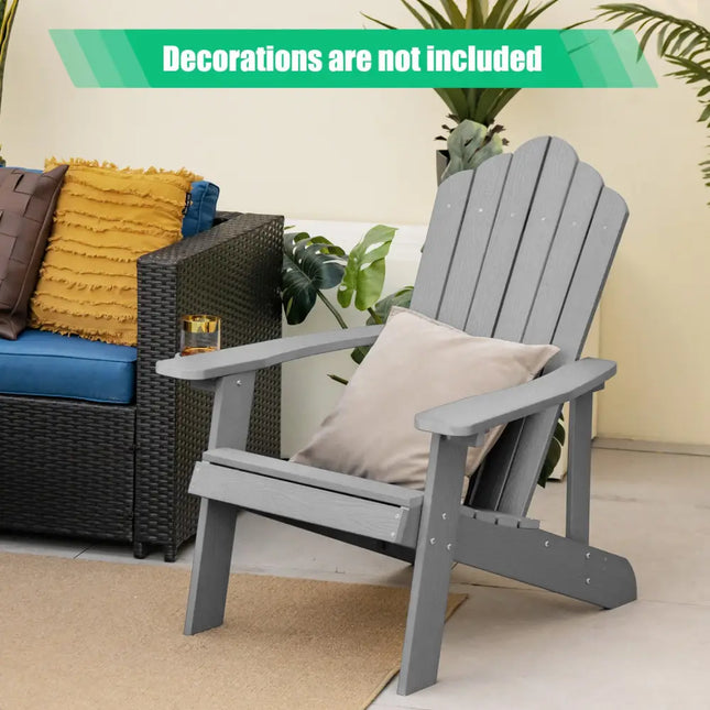 Weather Resistant HIPS Outdoor Adirondack Chair with Cup Holder-Gray - Gray - Adirondack Chairs