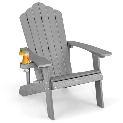 Weather Resistant HIPS Outdoor Adirondack Chair with Cup Holder-Gray - Gray - Adirondack Chairs