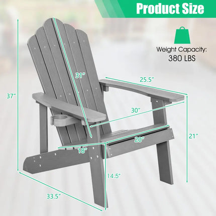 Weather Resistant HIPS Outdoor Adirondack Chair with Cup Holder-Gray - Gray - Adirondack Chairs