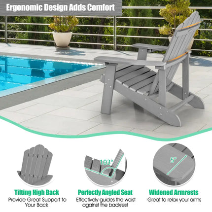 Weather Resistant HIPS Outdoor Adirondack Chair with Cup Holder-Gray - Gray - Adirondack Chairs