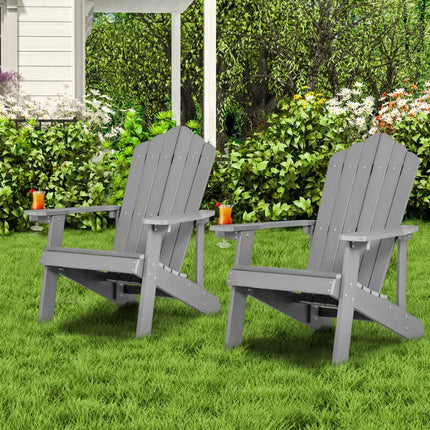 Weather Resistant HIPS Outdoor Adirondack Chair with Cup Holder-Gray - Gray - Adirondack Chairs